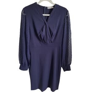 Grace Karin Dress Size L Clip Dot Long Sleeves Surplice Bodice V-Neck Stretch